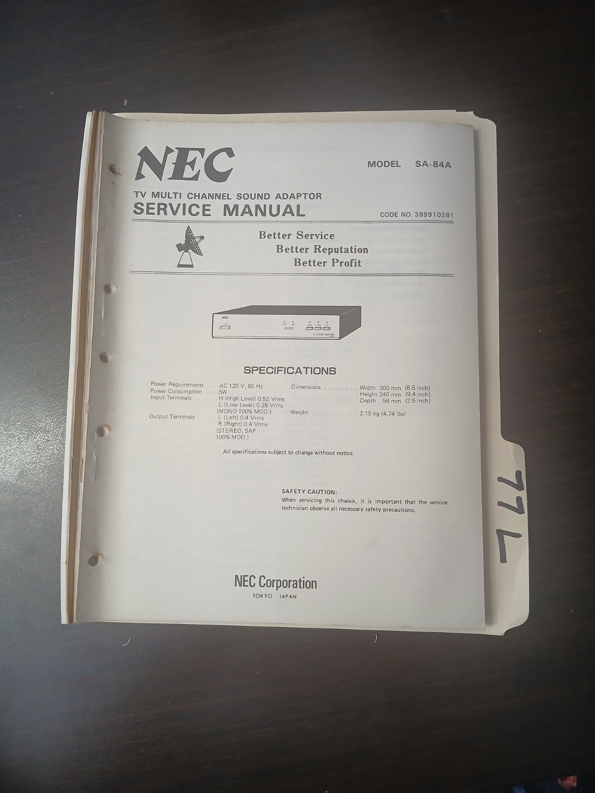 NEC SA 84 A Service Manual Original Repair Book Adaptor