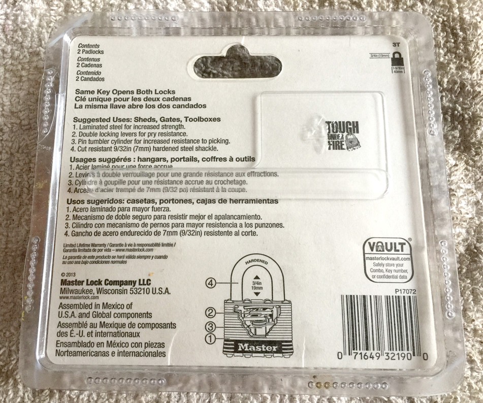 Master Lock 3T Padlock 2-Pack Keyed Alike 3/4" Shackle Tough Under Fire