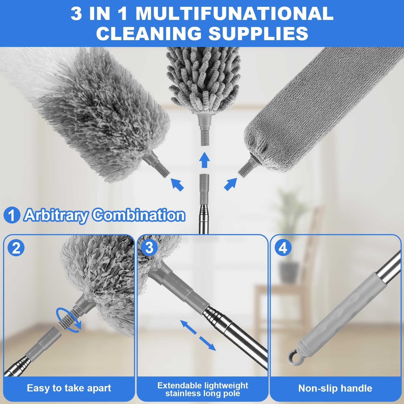 Dusters for Cleaning,Microfiber Duster Feather Duster with Extension Pole,4PC...