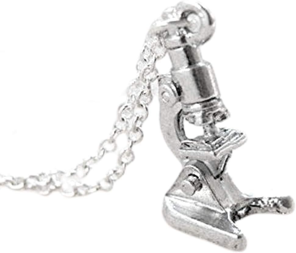 Whimsical Silver-Plated Microscope Necklace - 18″ Gift-Ready Science Jewelry