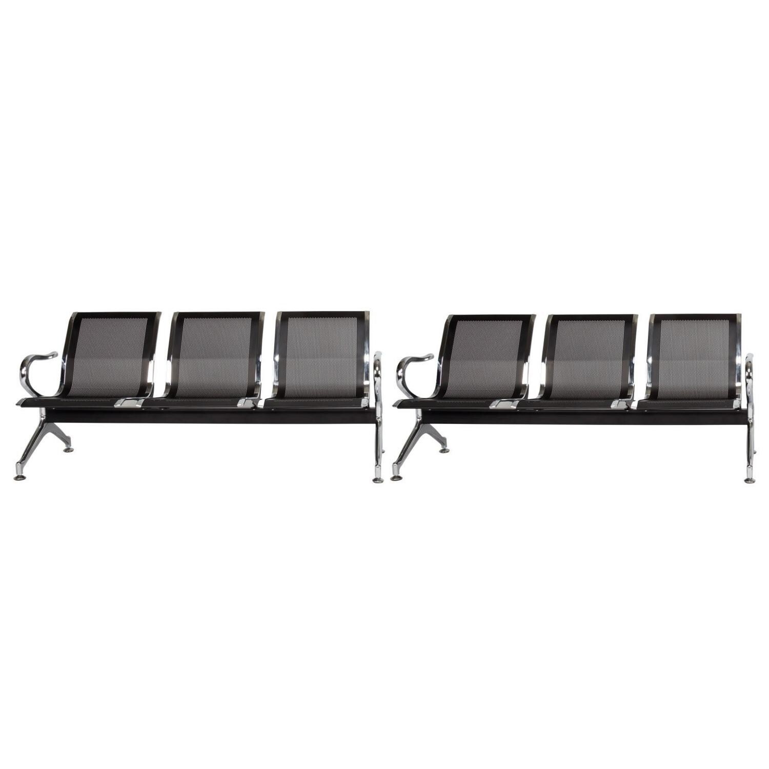 2PC 3-Seat Airport Reception Waiting Room Chairs Office Salon Barber Bench Black