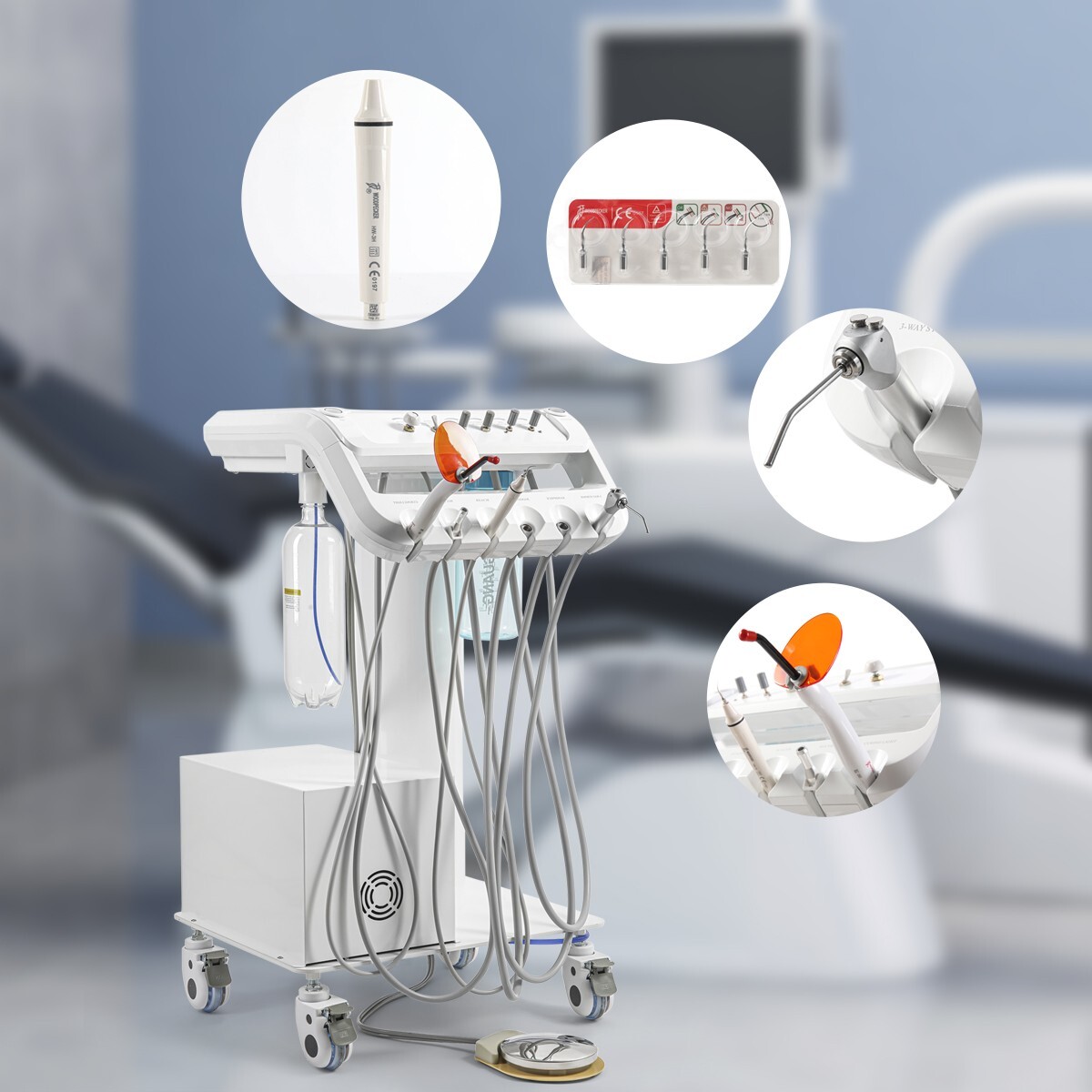 Portable Dental Delivery Unit Syringe Suction Turbine With Air Compressor UPS