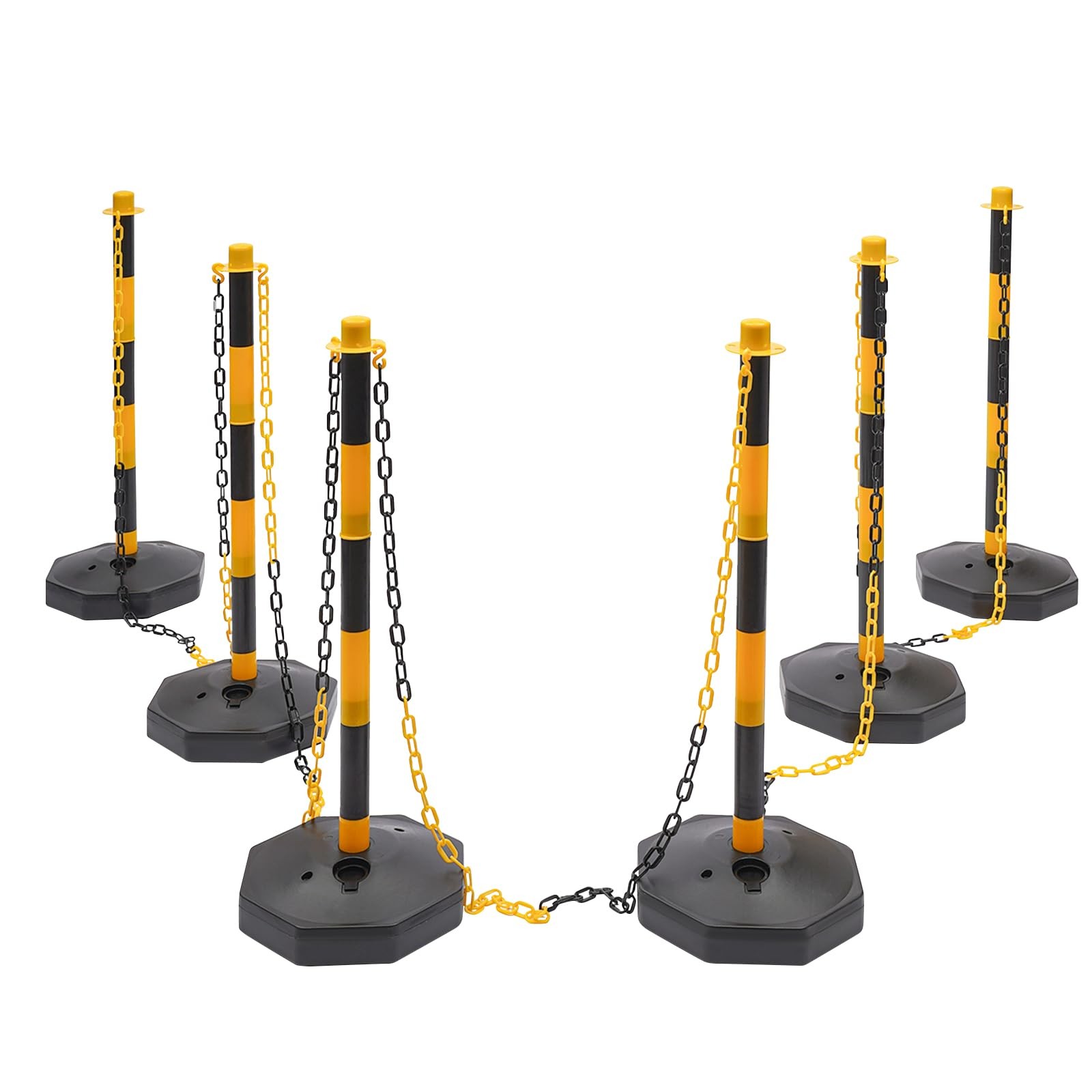 6 Pack Traffic Cones Adjustable Delineator Post Portable Parking Pole W/ Chains