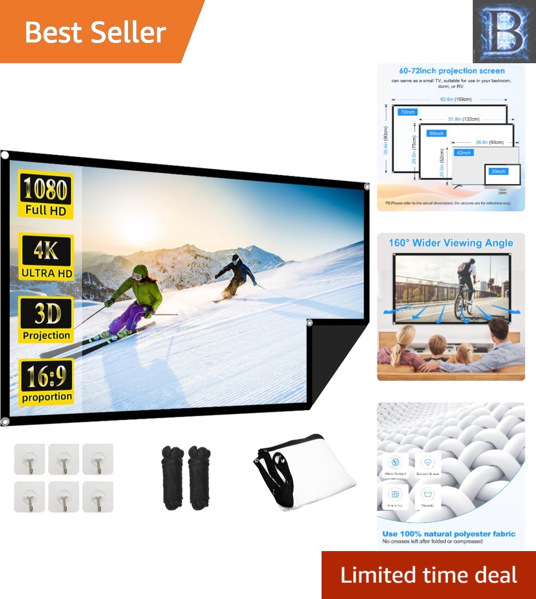 Foldable 4K Projector Screen with Black Backing - Ideal for Outdoor Movie Nights