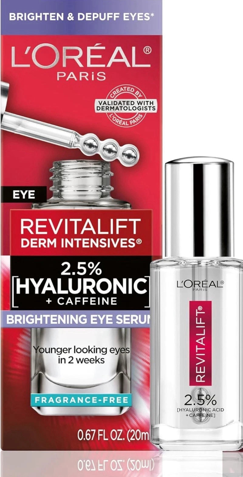L'Oreal Revitalift Derm Intensives 2.5% Hyaluronic Brightening Eye Serum 0.67oz.
