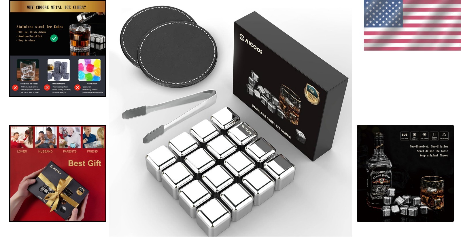 High Cooling Stainless Steel Ice Cubes - 16 Pack For Perfect Drinks Every Time