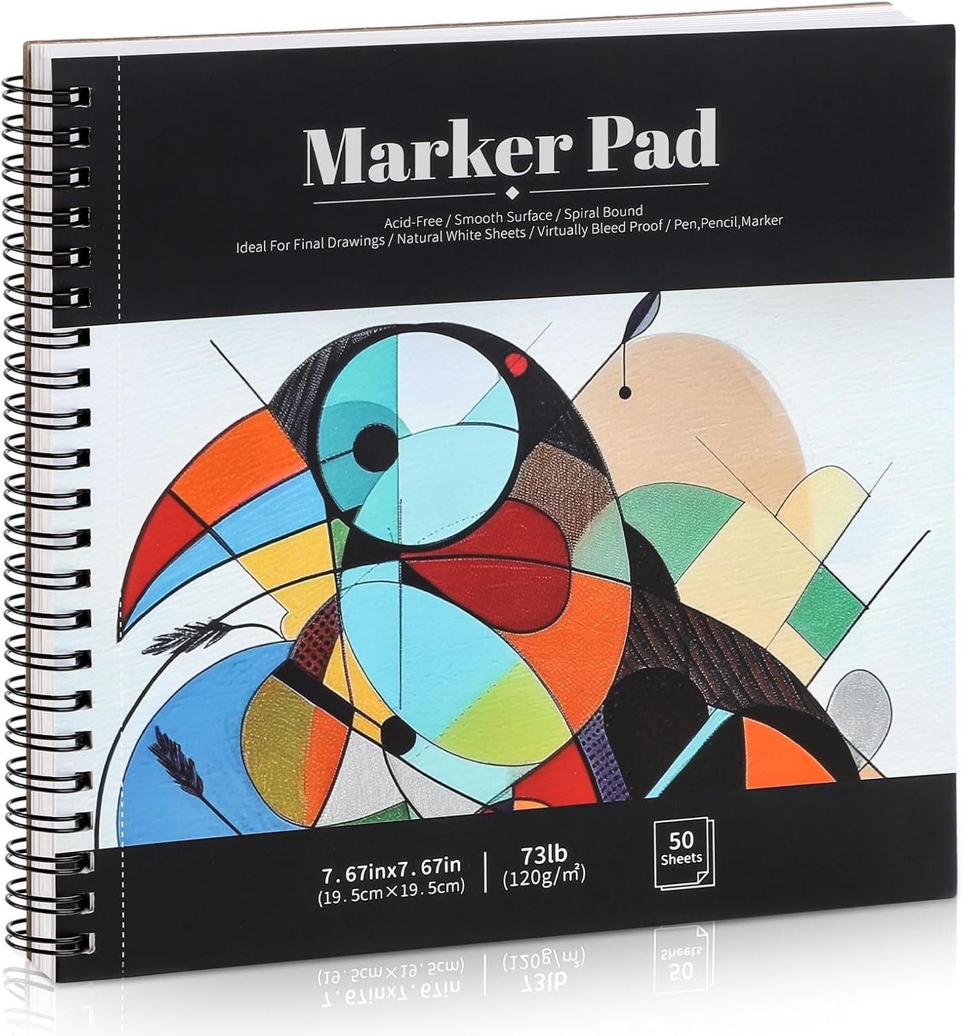 50 Sheets Marker Paper Pad, 7.6×7.6 Inch Bleedproof Art Sketch Pad, 73Lb/120Gsm