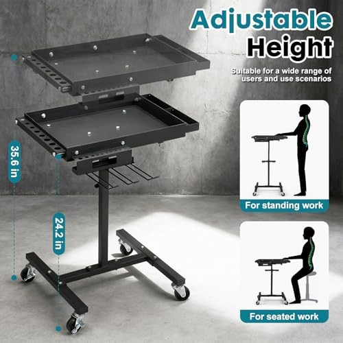 OLBRUS Rolling Work Table Adjustable Height - Rolling Tool Cart with Drills