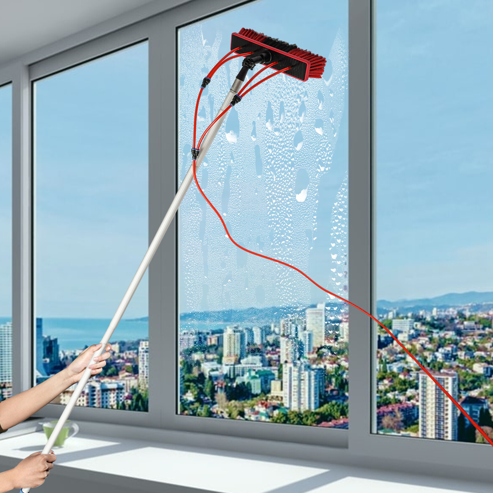 For Window+ Solar Panel Clean Washing 26FT Water Fed Pole Cleaning Brush Tool