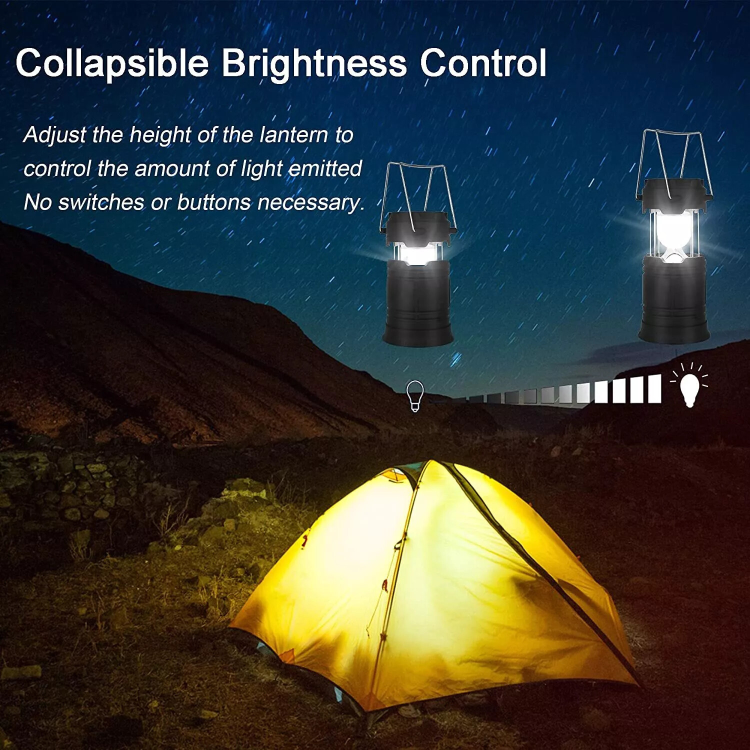 1pcs Solar Camping Lantern, Rechargeable LED Flashlight with USB Power Bank