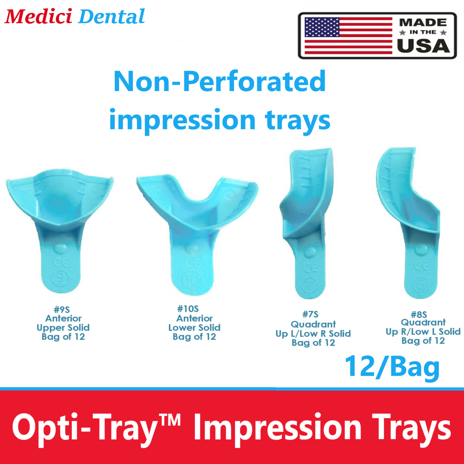 Dental Opti-Tray Disposable Solid VPS Impression Trays #7S, #8S, #9S #10S, 12/Bg