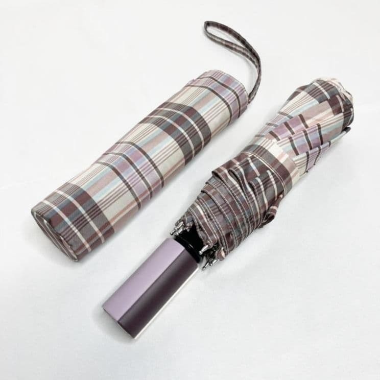 Tory Burch Folding Umbrella Check Pattern Sun/Rain Neutral Multi Nylon