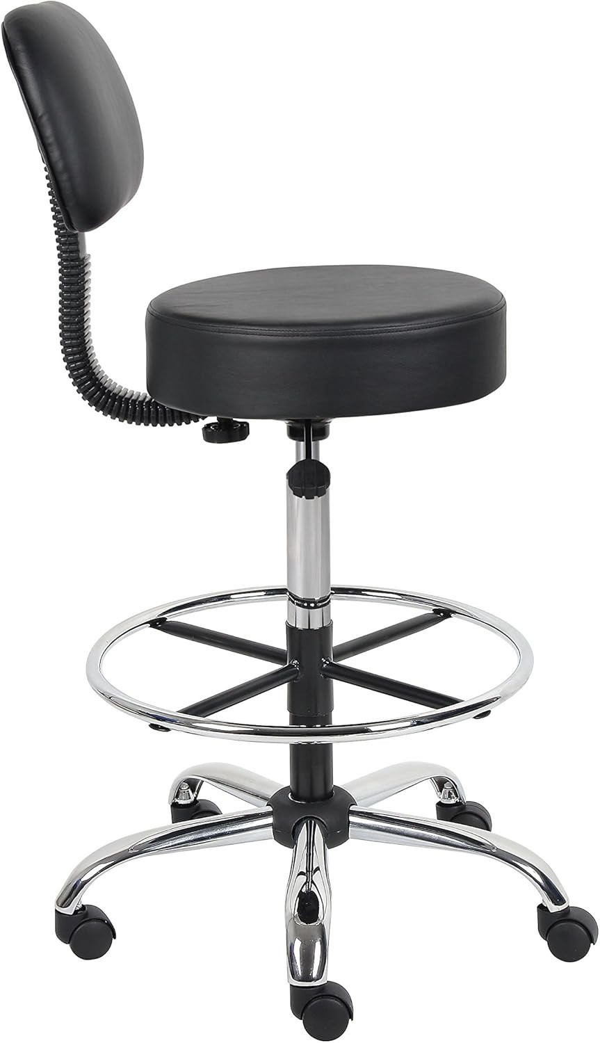 Boss Caressoft Medical Stool with Back Support, Adjustable Height, Black Finish