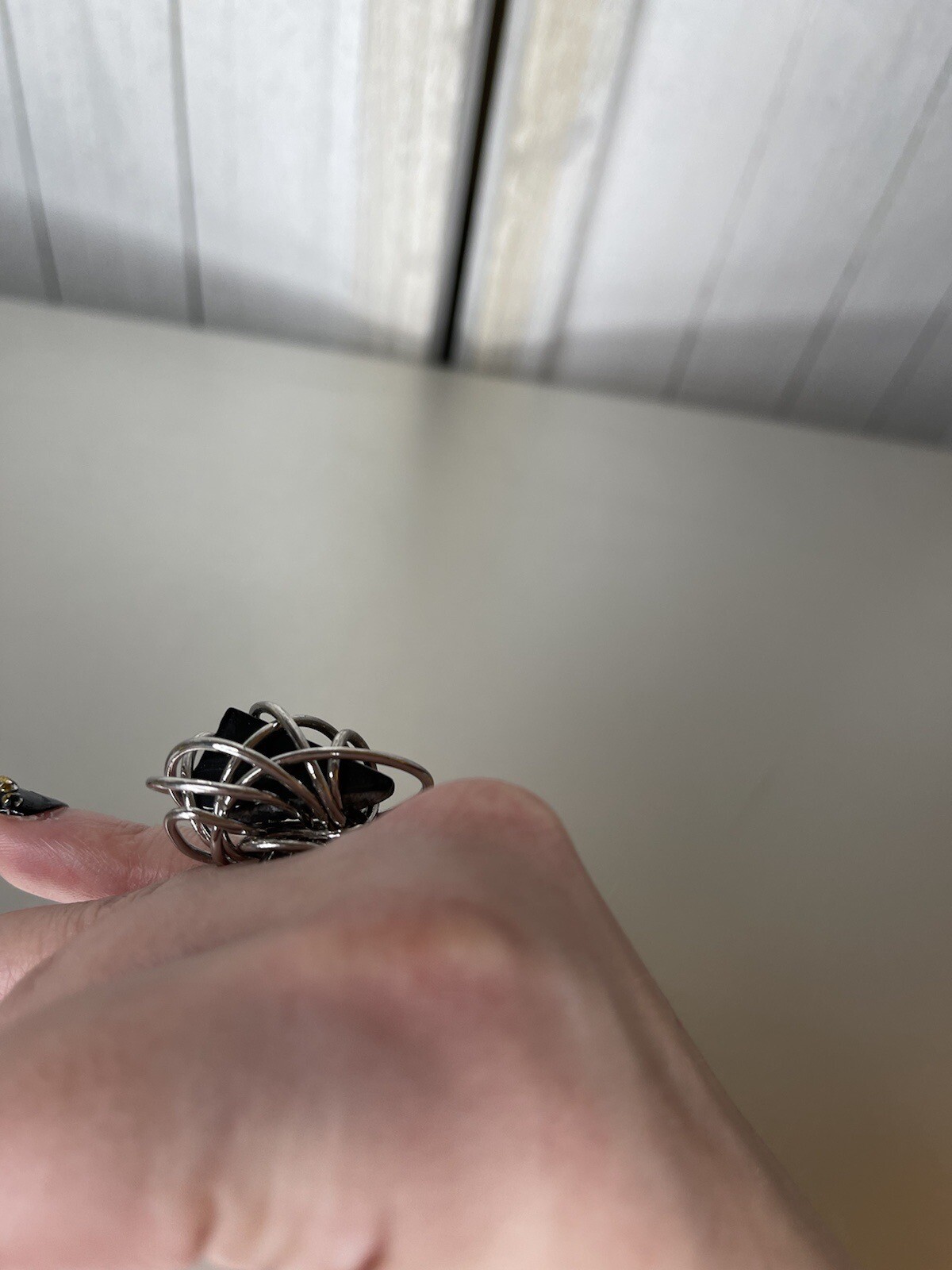 Wire Wrapped Black Stone Silver Ring Boho Summer Size 6.5 Approx. Artesian