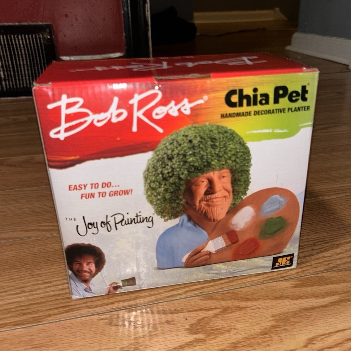 Chia Pet Bob Ross Handmade Ceramic Multicolor Bust Decorative Planter Art