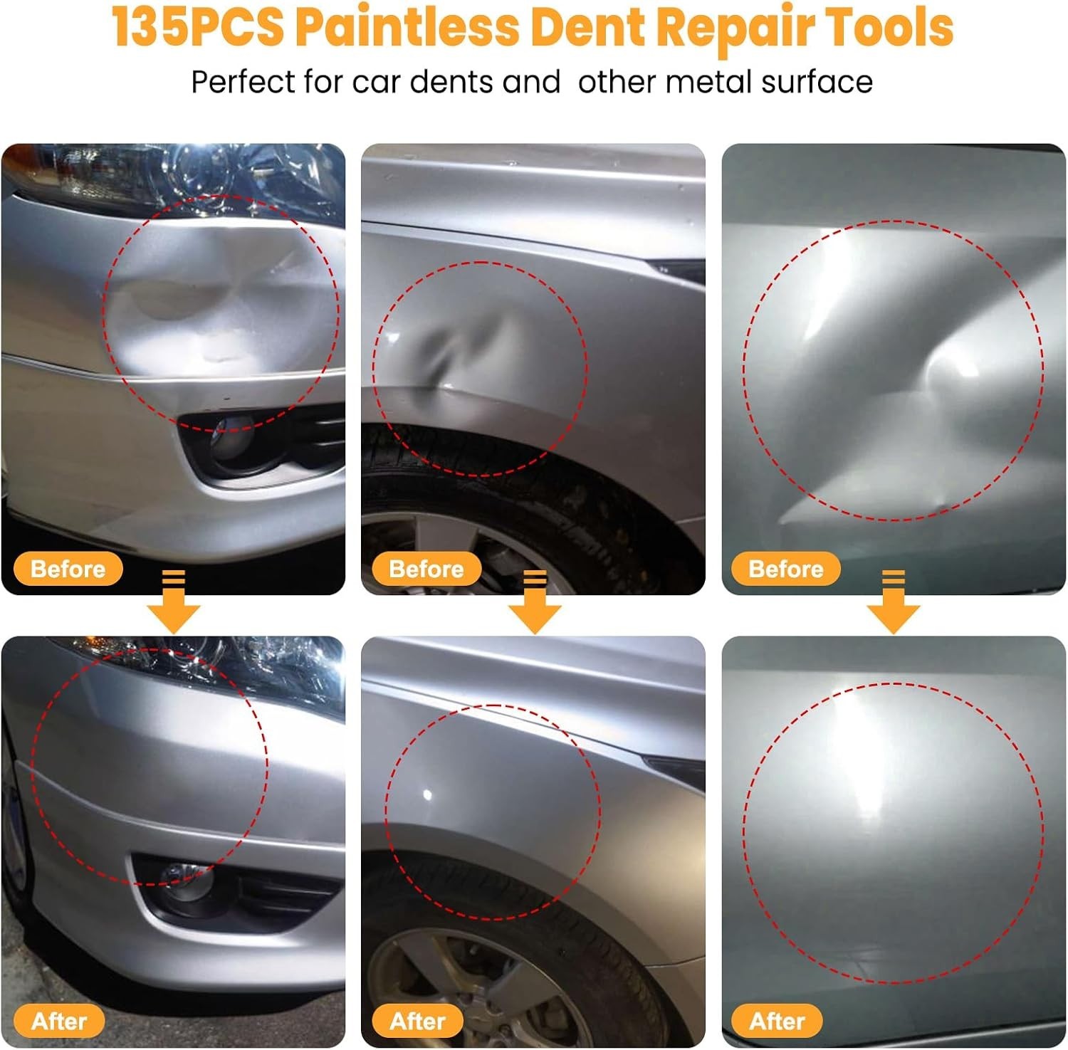 Car Dent Puller Kit, 110pcs Paintless Dent Removal Kit