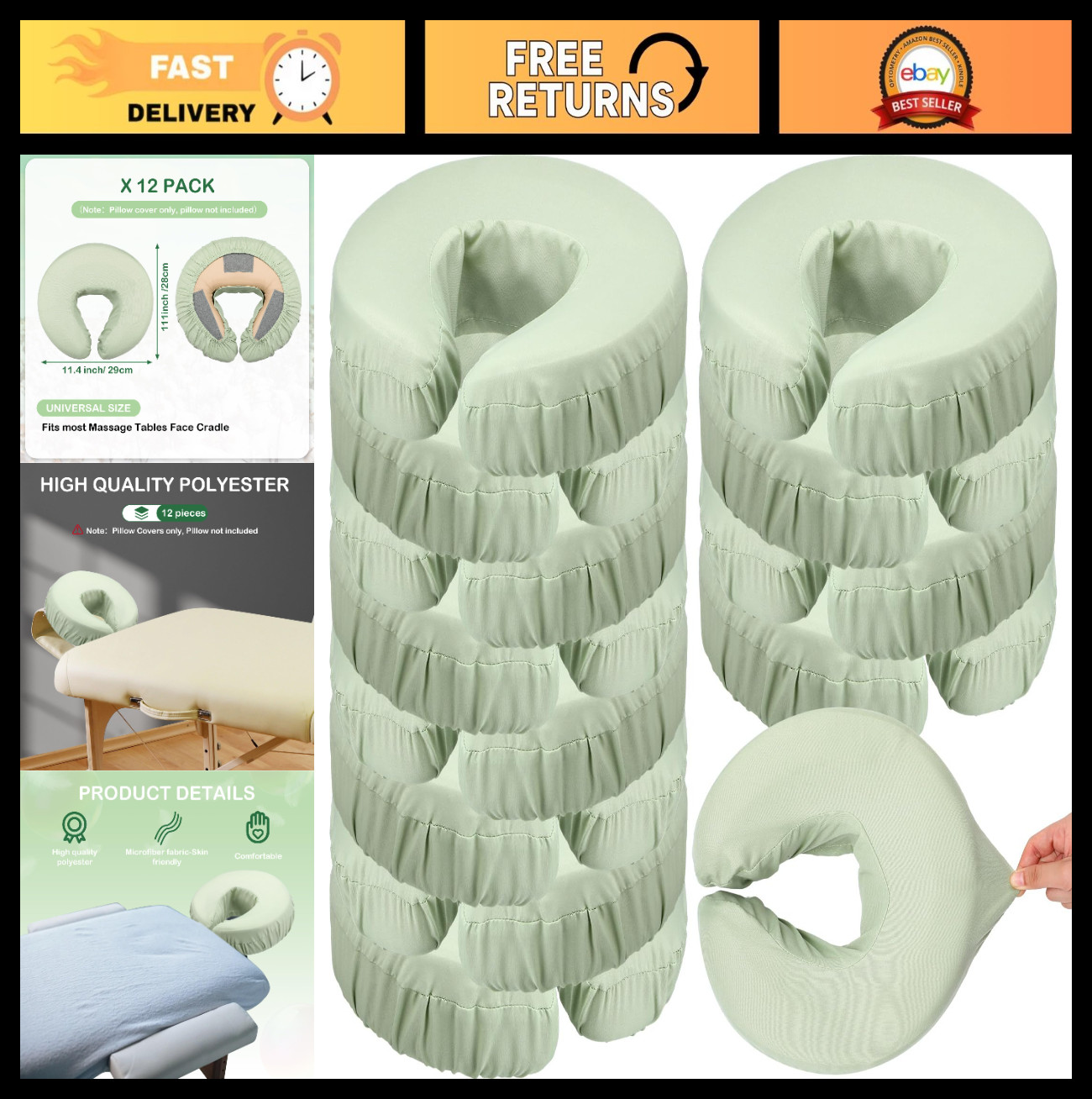 12 Pcs Microfiber Face Cradle Covers - Soft, Reusable, Oil-Proof for Massage Tab