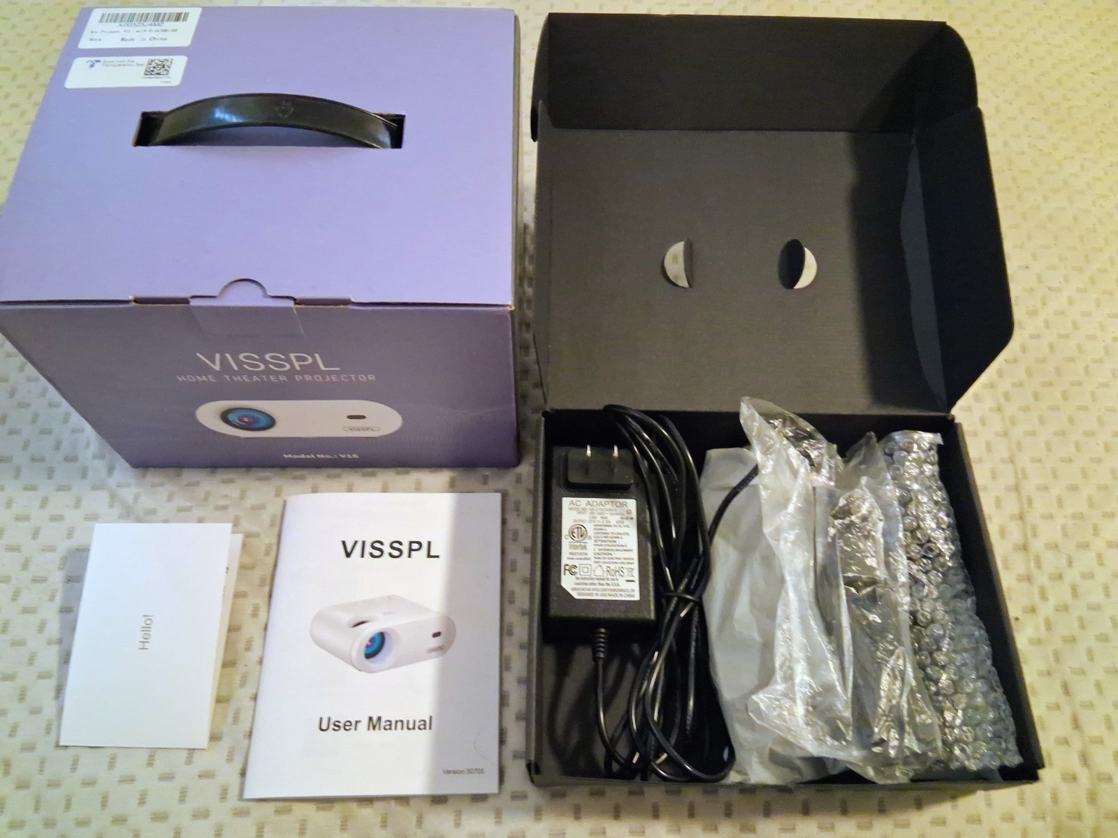 VISSPL Home Theater 1080 Projector Model V16 New Open Box Prjct Screen Included