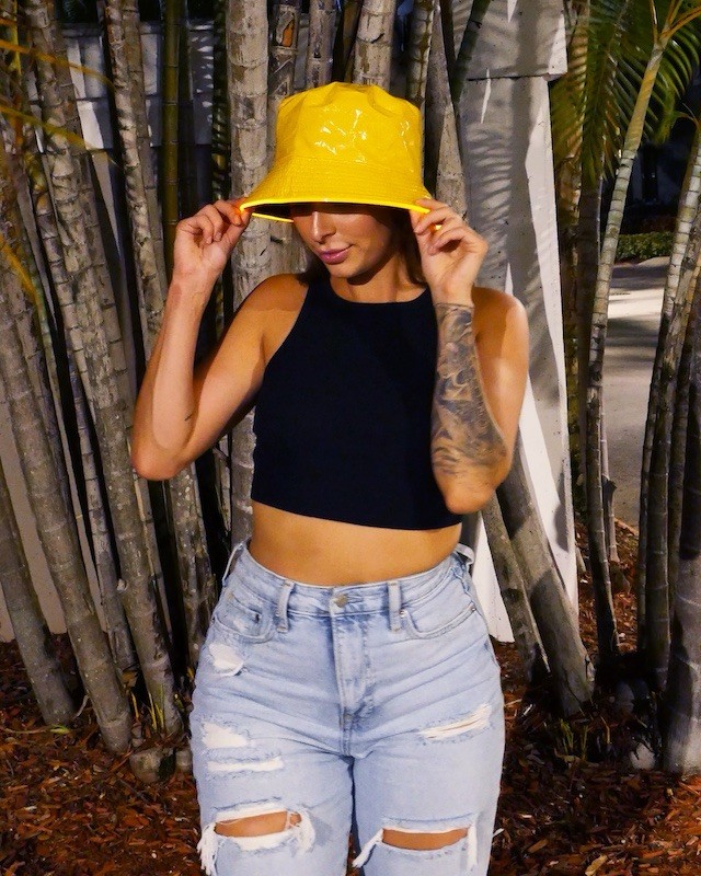 LED Bucket Hat (Yellow) - 7 Color LED Rave Hat - Light Up Festival Hats