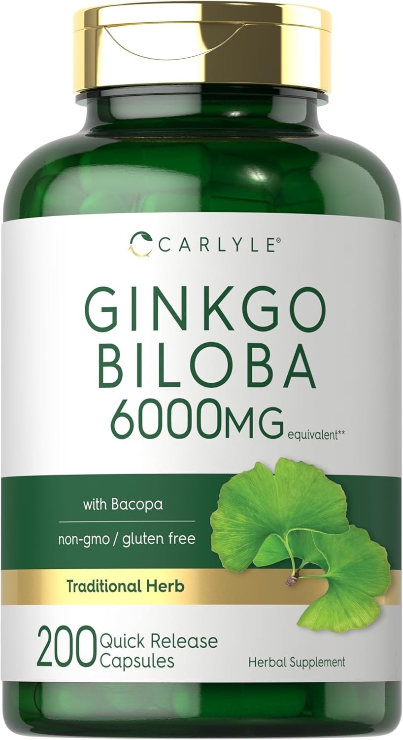 Ginkgo Biloba 6000mg | 200 Capsules | Non-GMO, Gluten Free | by Carlyle