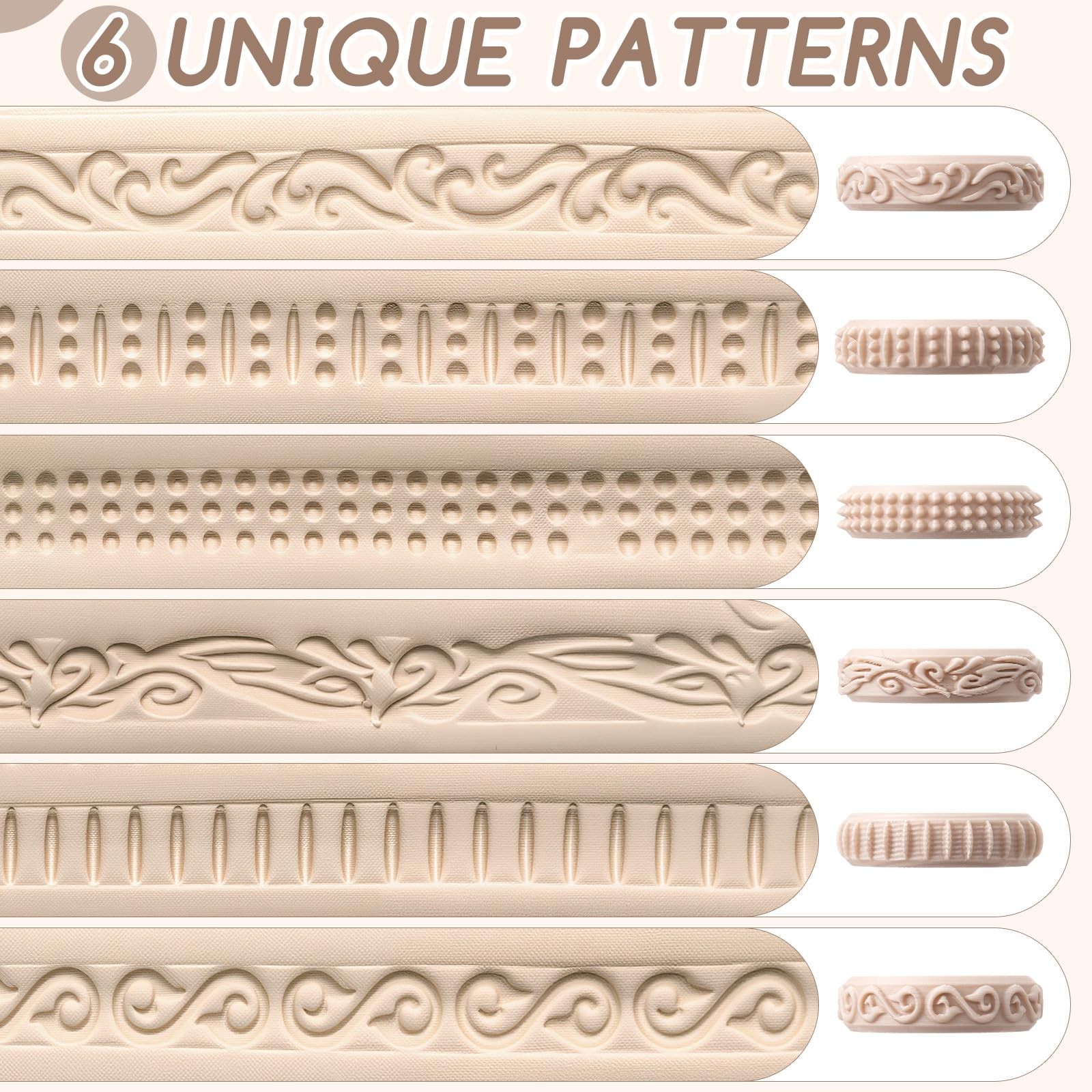 6pcs Clay Texture Rollers, Clay Roller with Handle, 6 Patterns Texture for Mo...