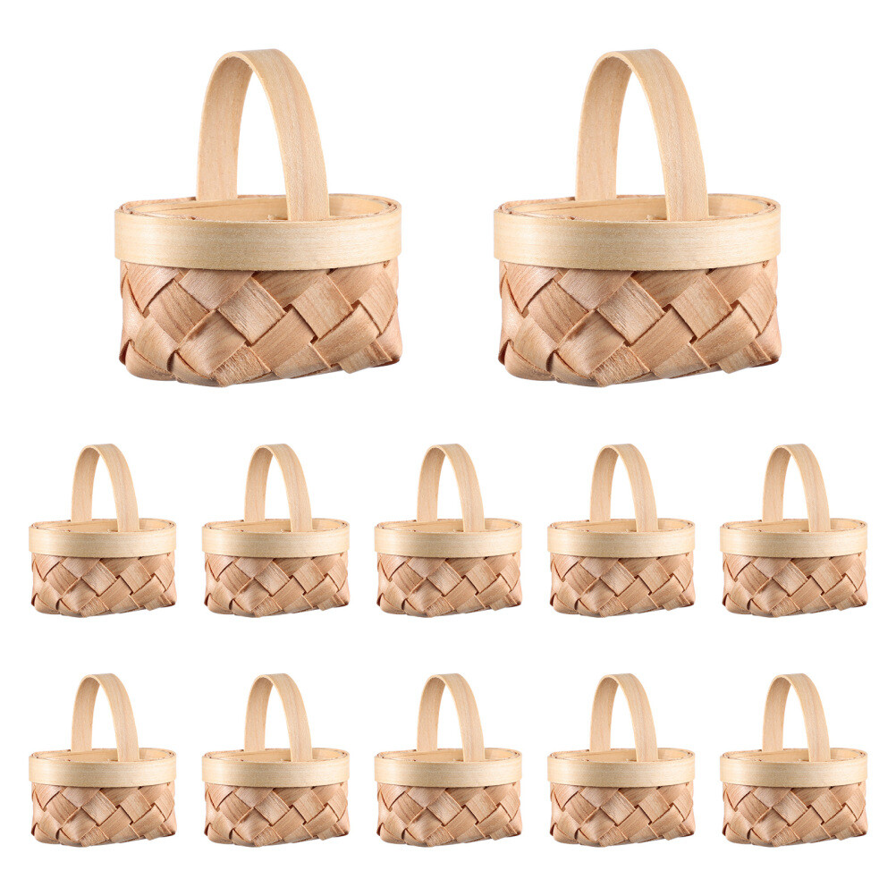 12 Pcs Miniature Wooden Woven Baskets Small Portable Decorative Storage Baskets