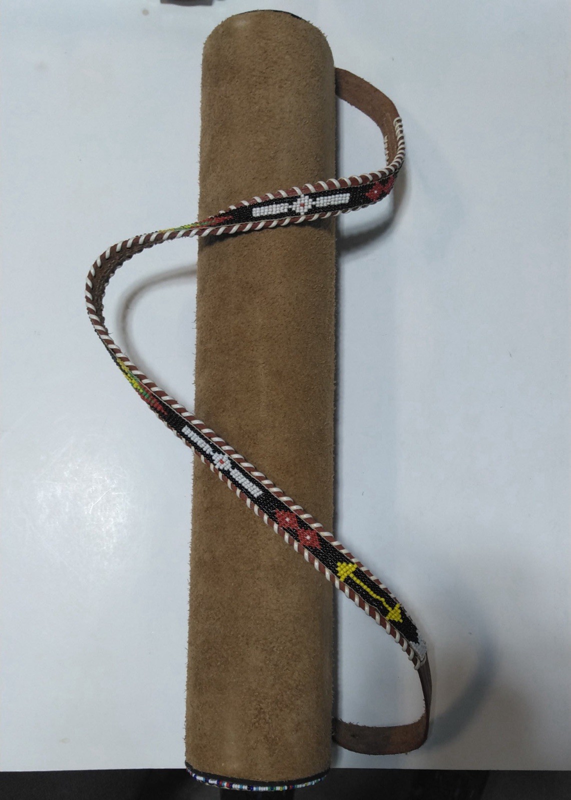 Handmade Leather Beaded Arrow Quiver 18" Colorful Design- Vintage Estate