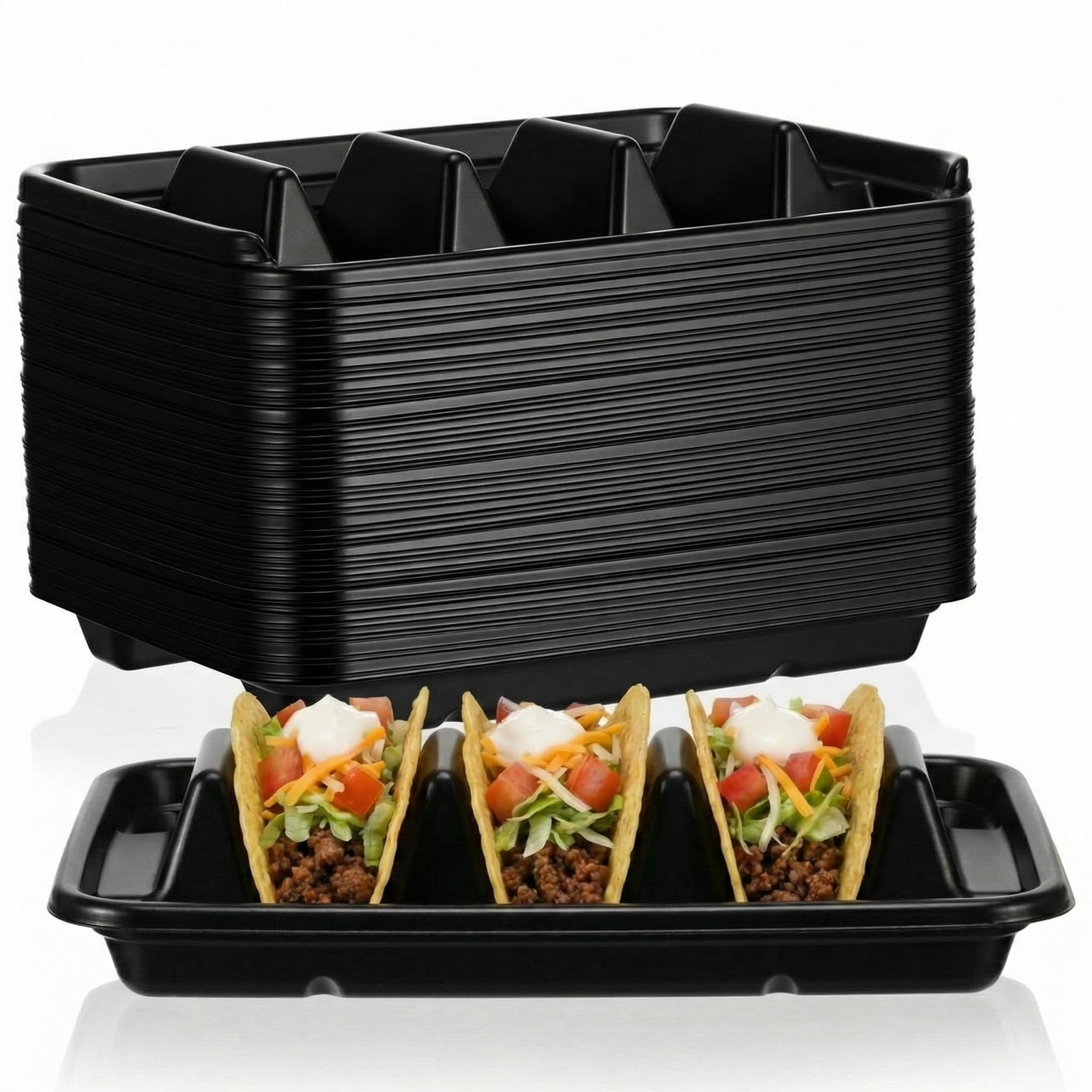 Baderke 50 Pcs Disposable Taco Holders for Party, Disposable Plastic Taco Pla...