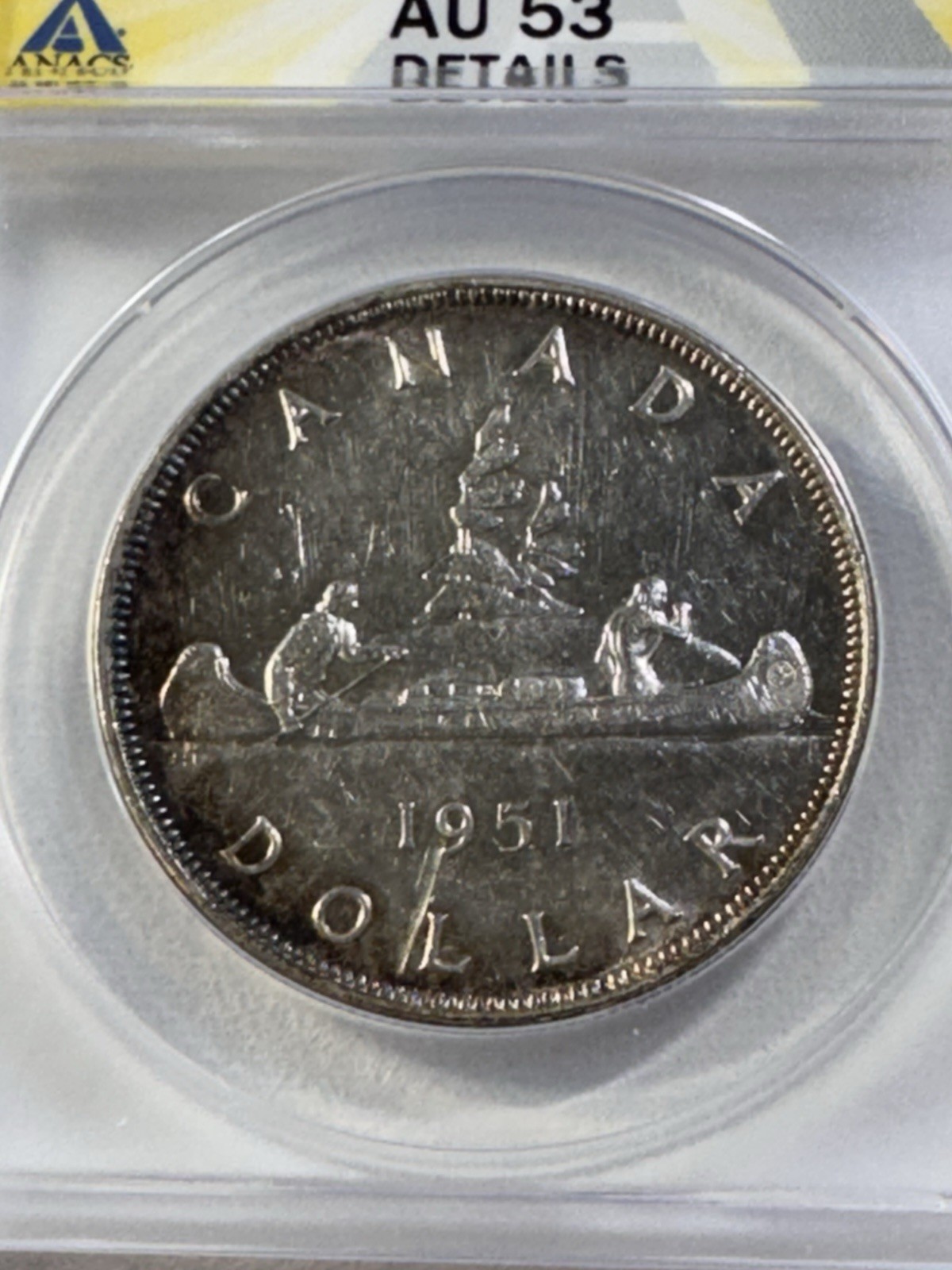 1951 Canada $1 Silver Coin Graded AU 53 Details Scratched & Cleaned by ANACS