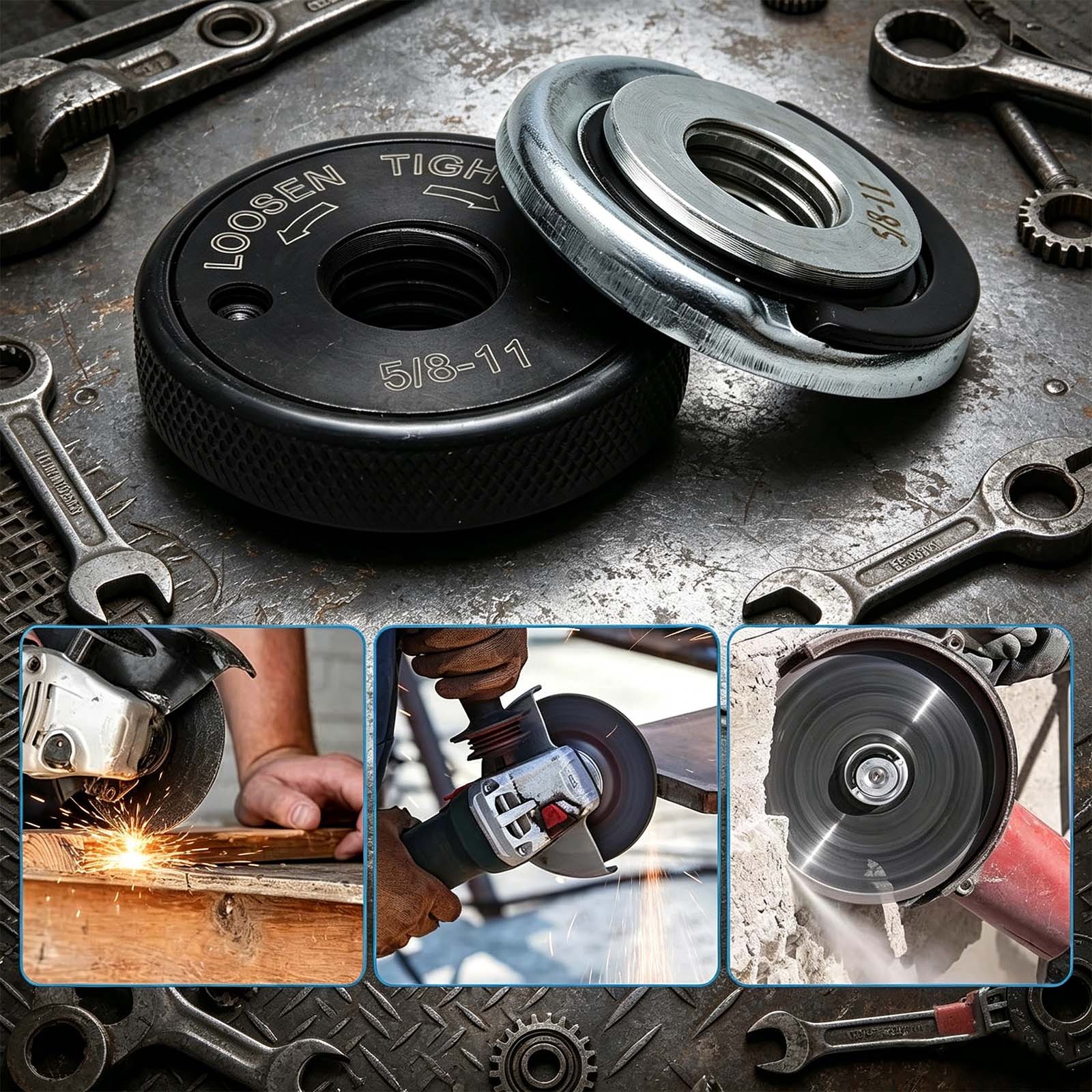 5/8"-11 Angle Grinder Flange Nut Kit for High-Speed Disc Locking D-Ring Knurled