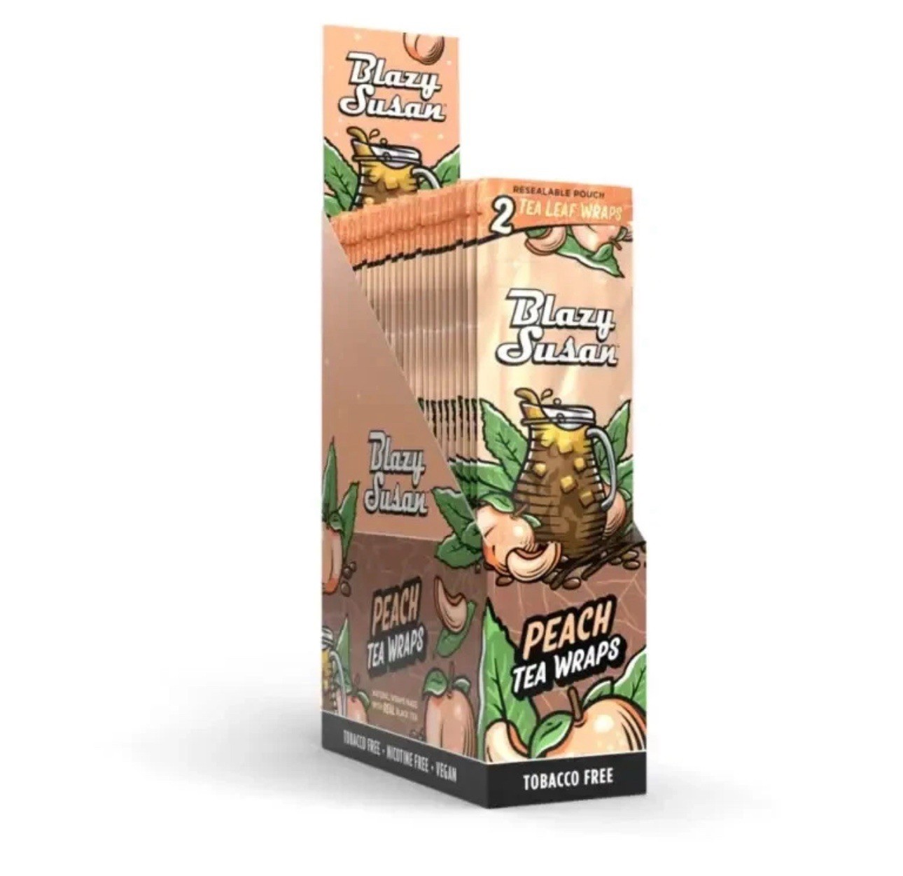 Blazy Susan Peach Tea Leaf Wraps, 25 Pouches (50 Wraps) | Vegan, GMO-Free
