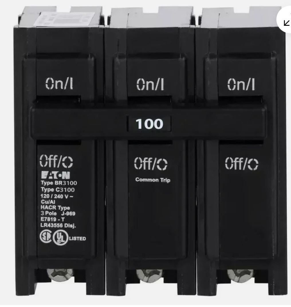 Eaton Cutler-Hammer BR3100 3 Pole 100 Amp Type BR Circuit Breaker
