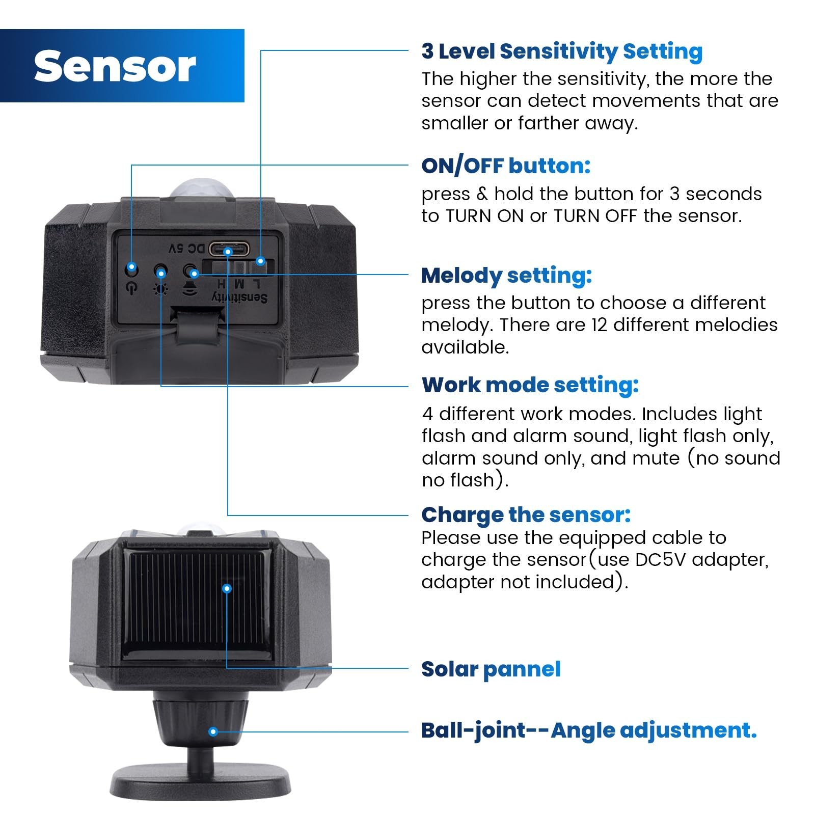 Wireless Solar Driveway Alarm System - Weatherproof Motion Sensor Detector, 1/2