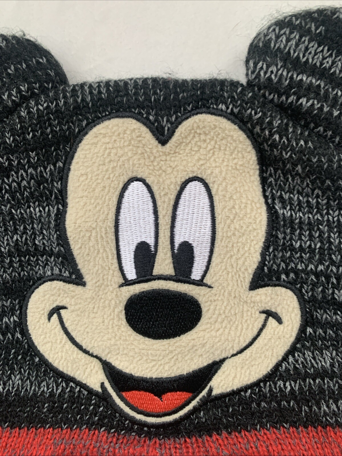 Childs Mickey Mouse Red & Black Winter Hat / Beanie With Ears One Size