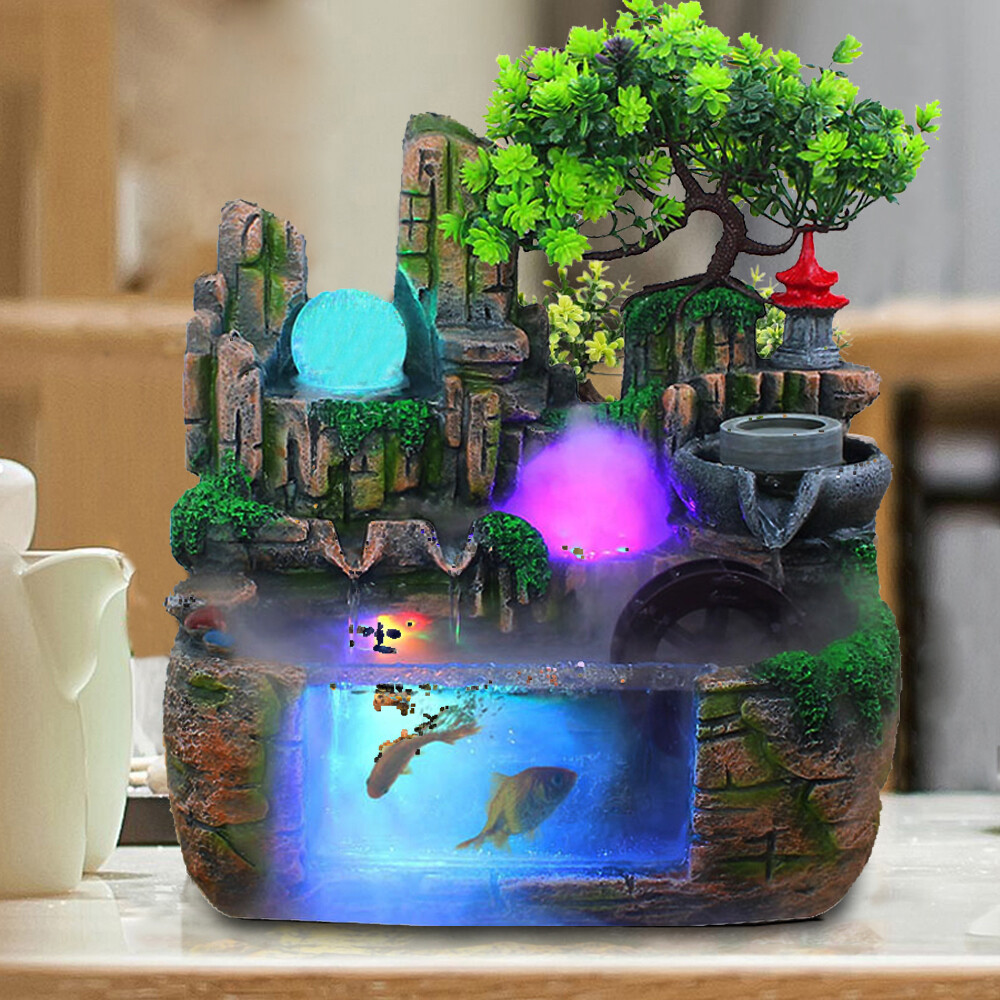 Indoor Rockery Fountain Goldfish Waterfall Feng Shui Water Sound Desktop Decorat