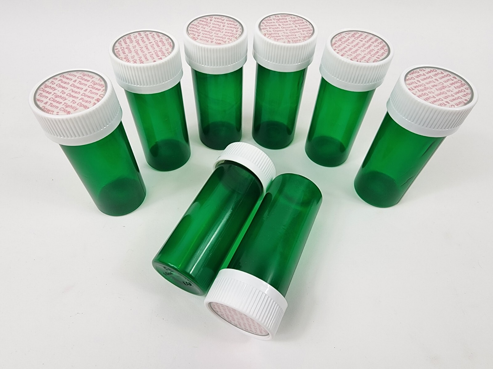 Lot of 8 Small Green Plastic Rx Pill Bottle 16 Dram 60cc for Crafts/Storage