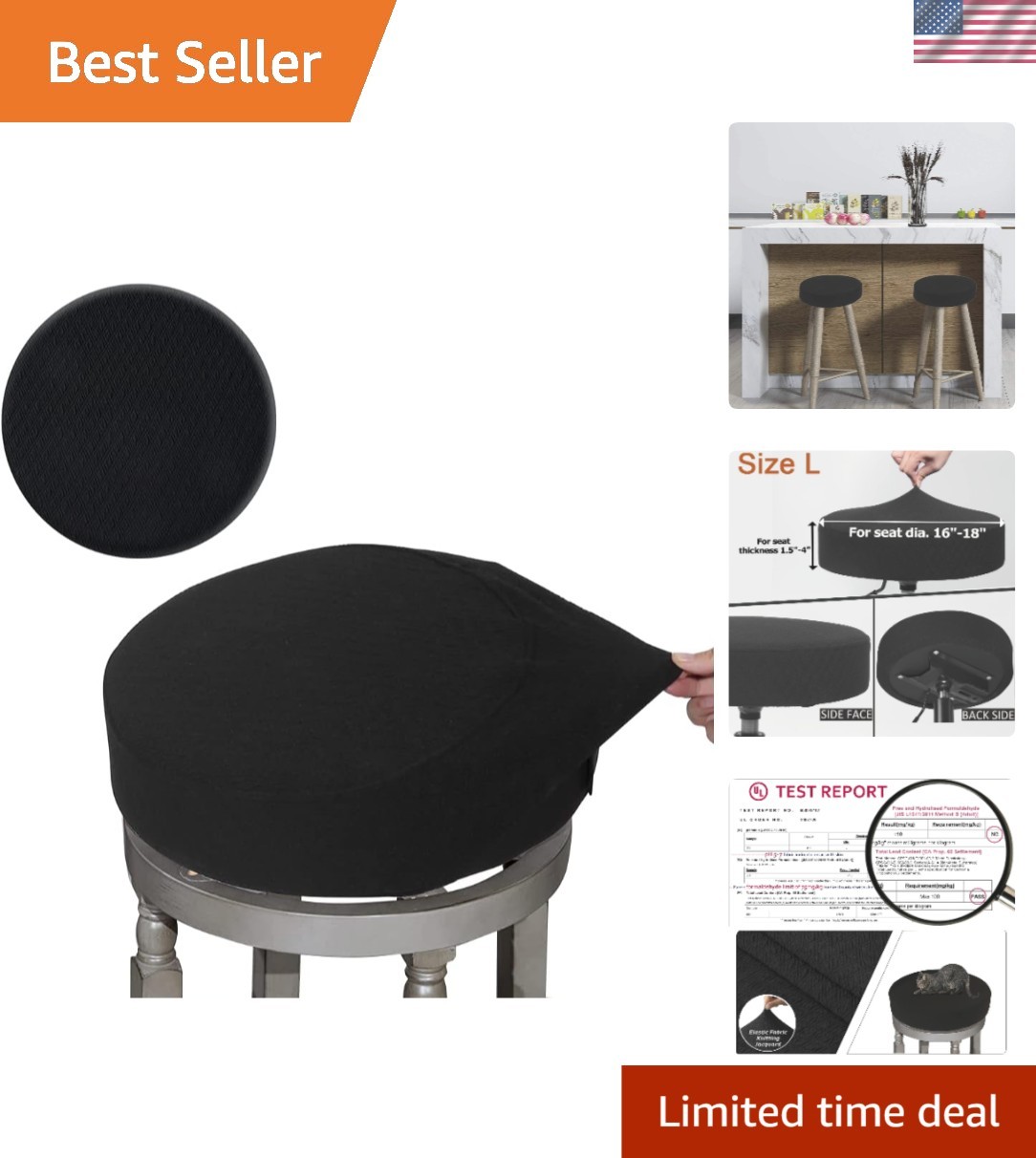 Round Stretchy Bar Stool Slipcover 16-18" - Elegant Dustproof Solution in Black