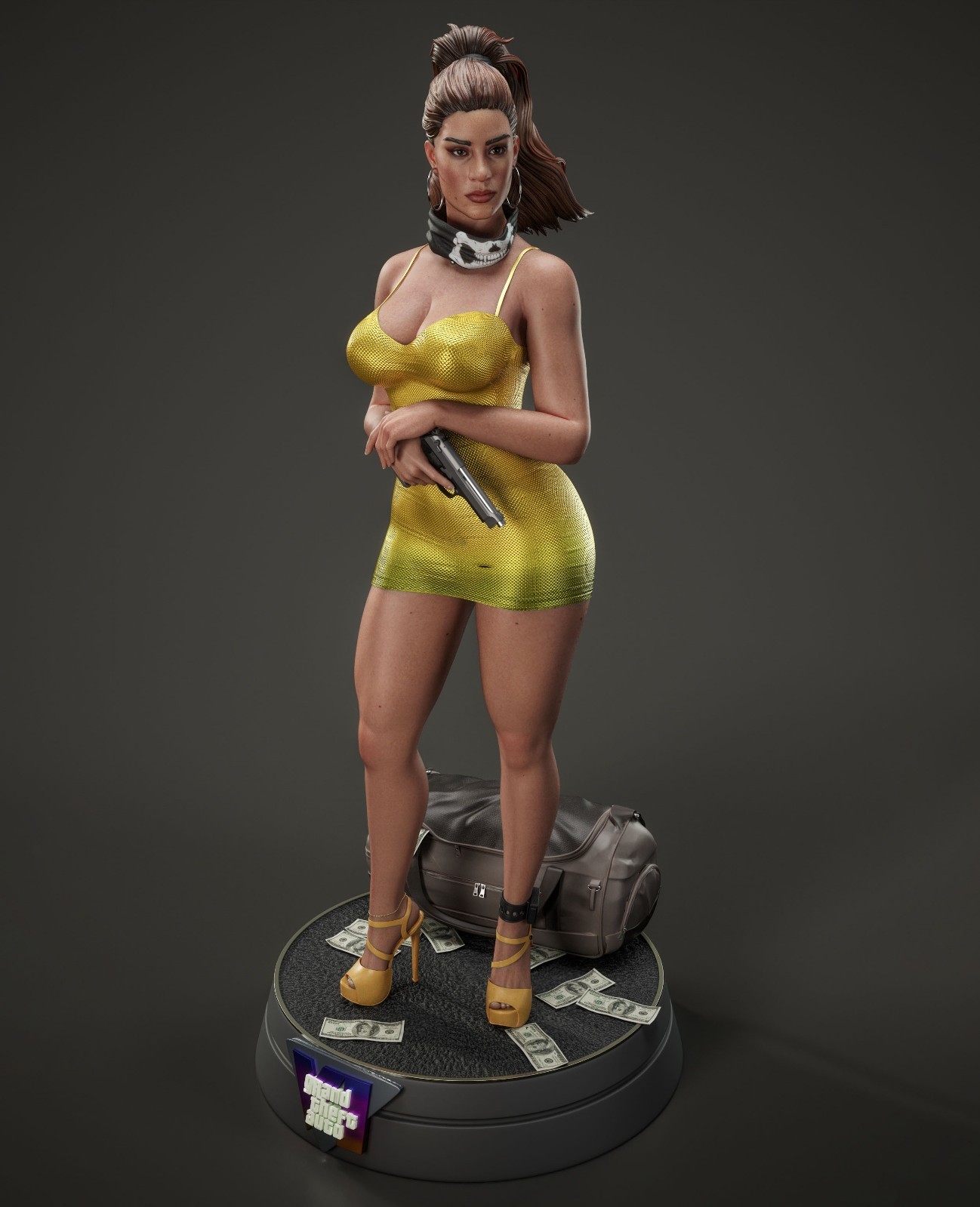Lucia Caminos Dress (1) 1/12 Unpainted 3D Printed resin model kit and base abe