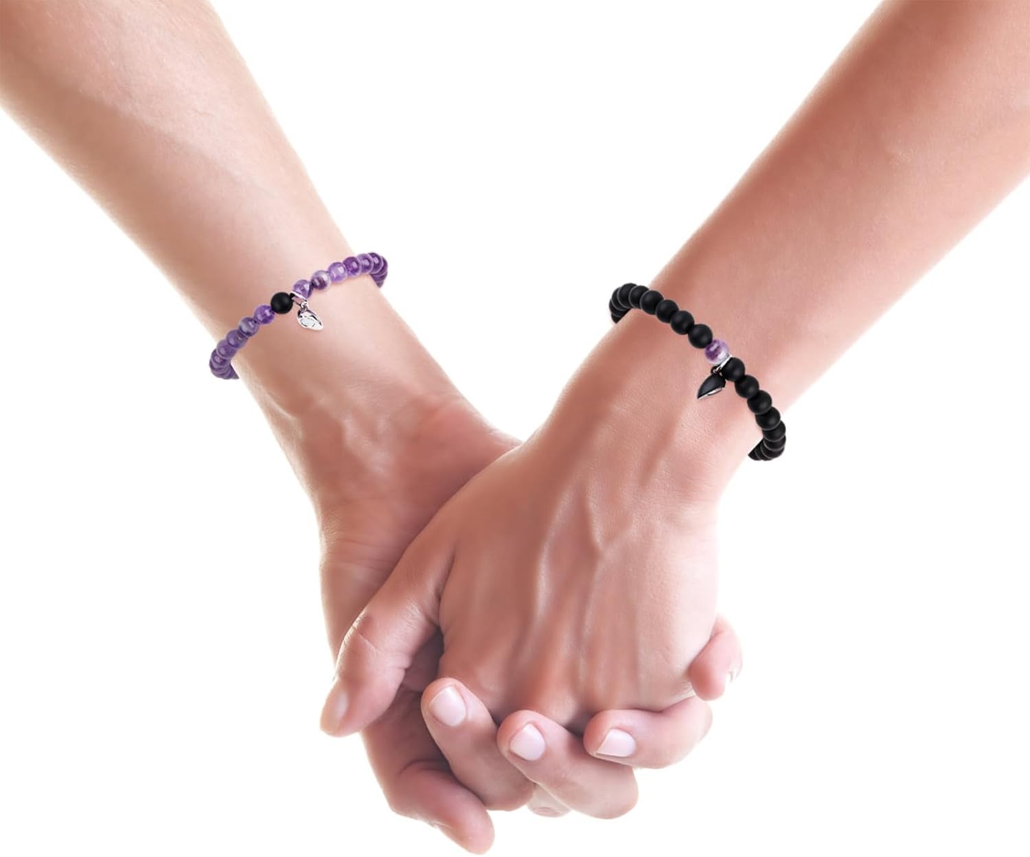 2 Pcs Magnetic Couples Bracelets Matching Adjustable Black-Amethyst