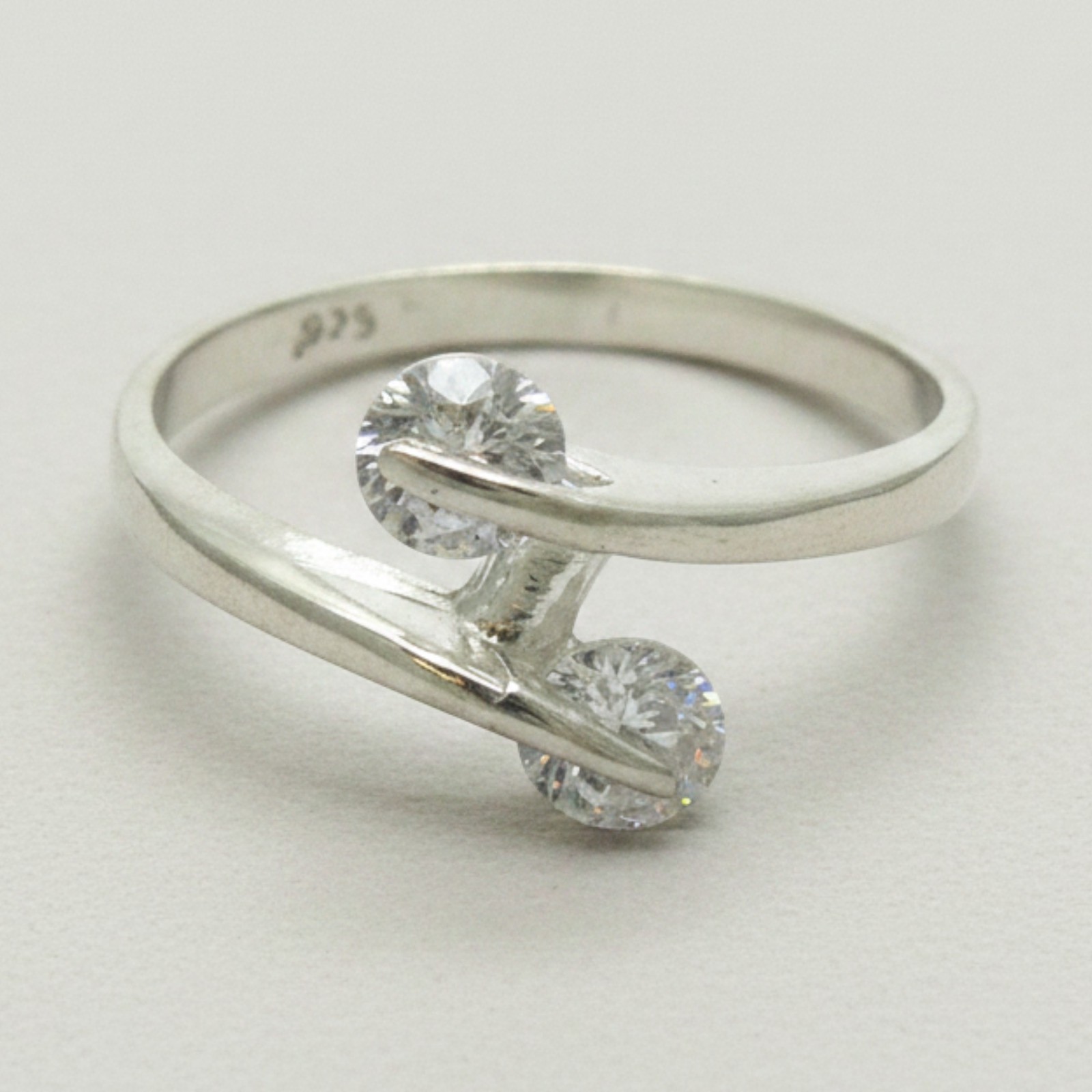 Sterling Silver Minimalist Ring Genuine Stamped 925 With 2 Cubic Zirconia