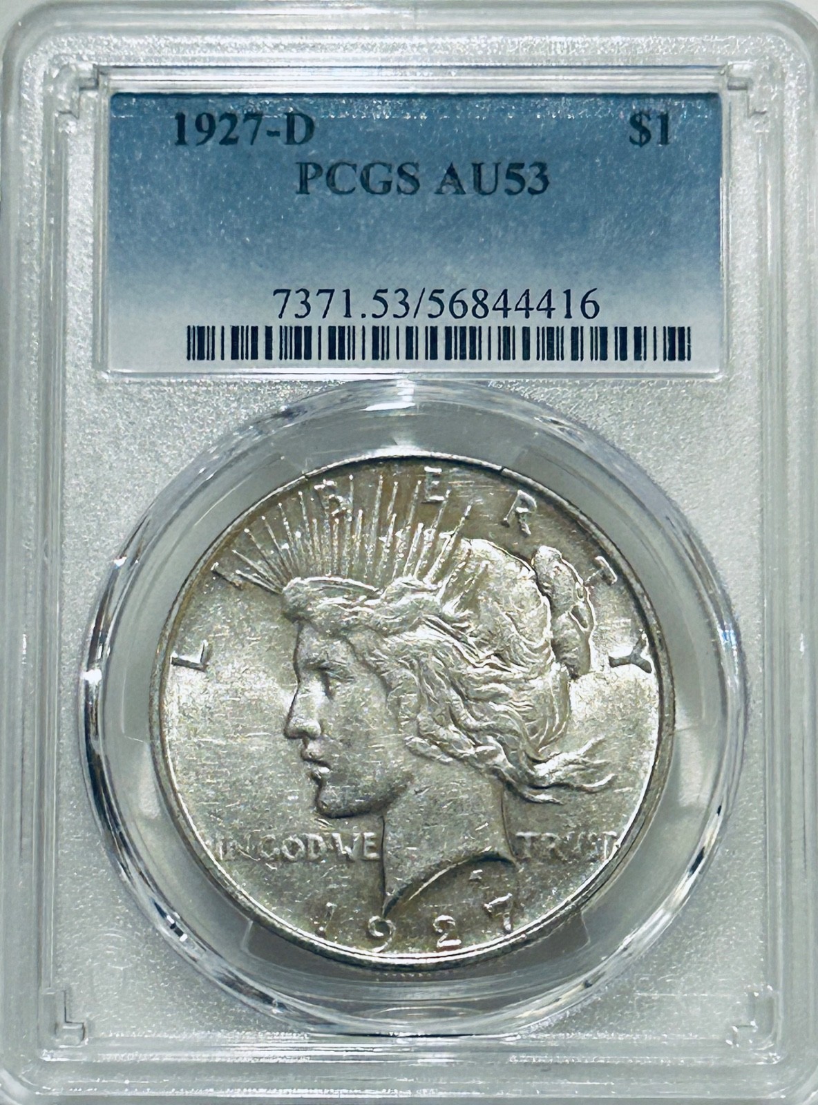 1927 D Peace Silver Dollar PCGS AU53 Tough Date Peace