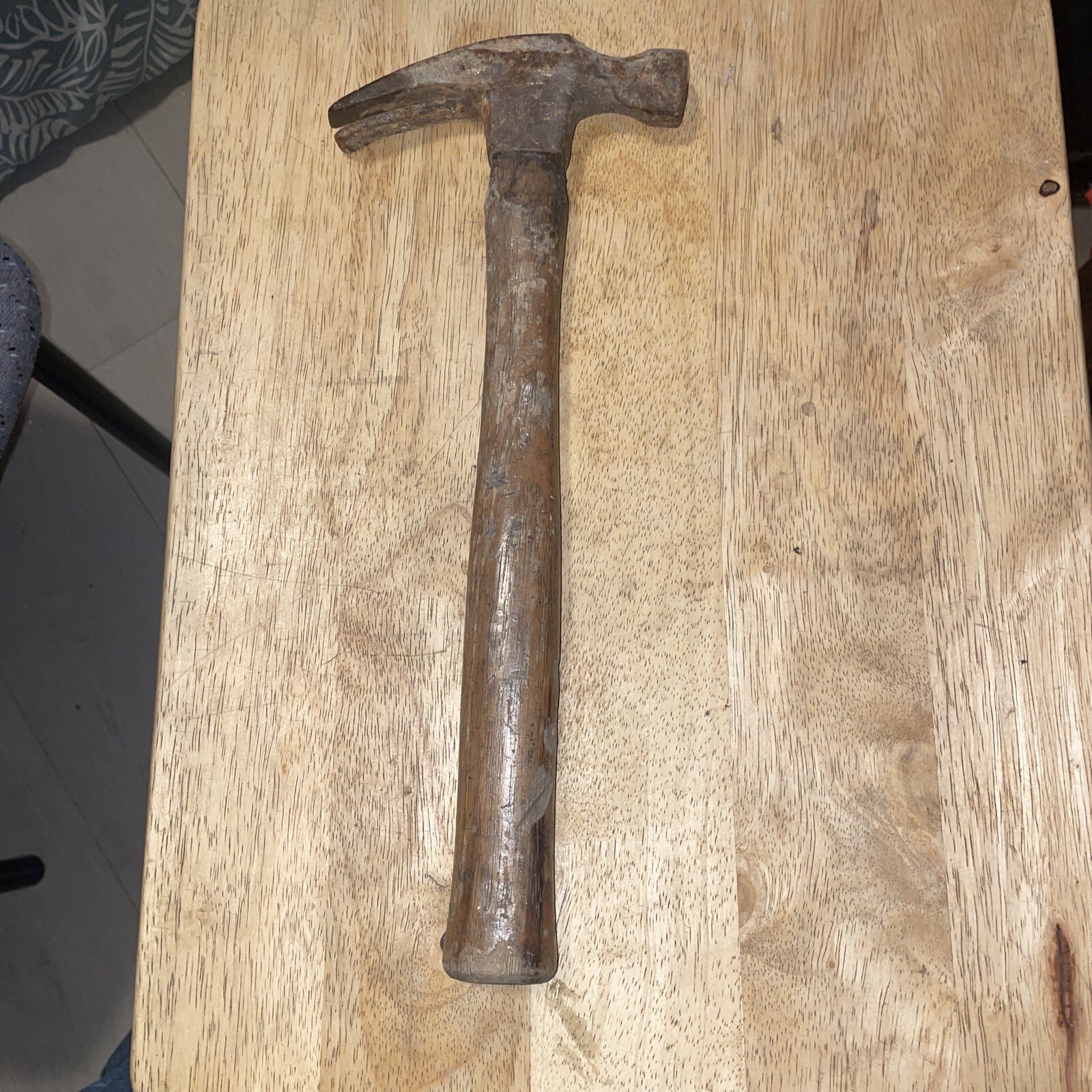 Vintage wooden handle straight claw hammer 14”