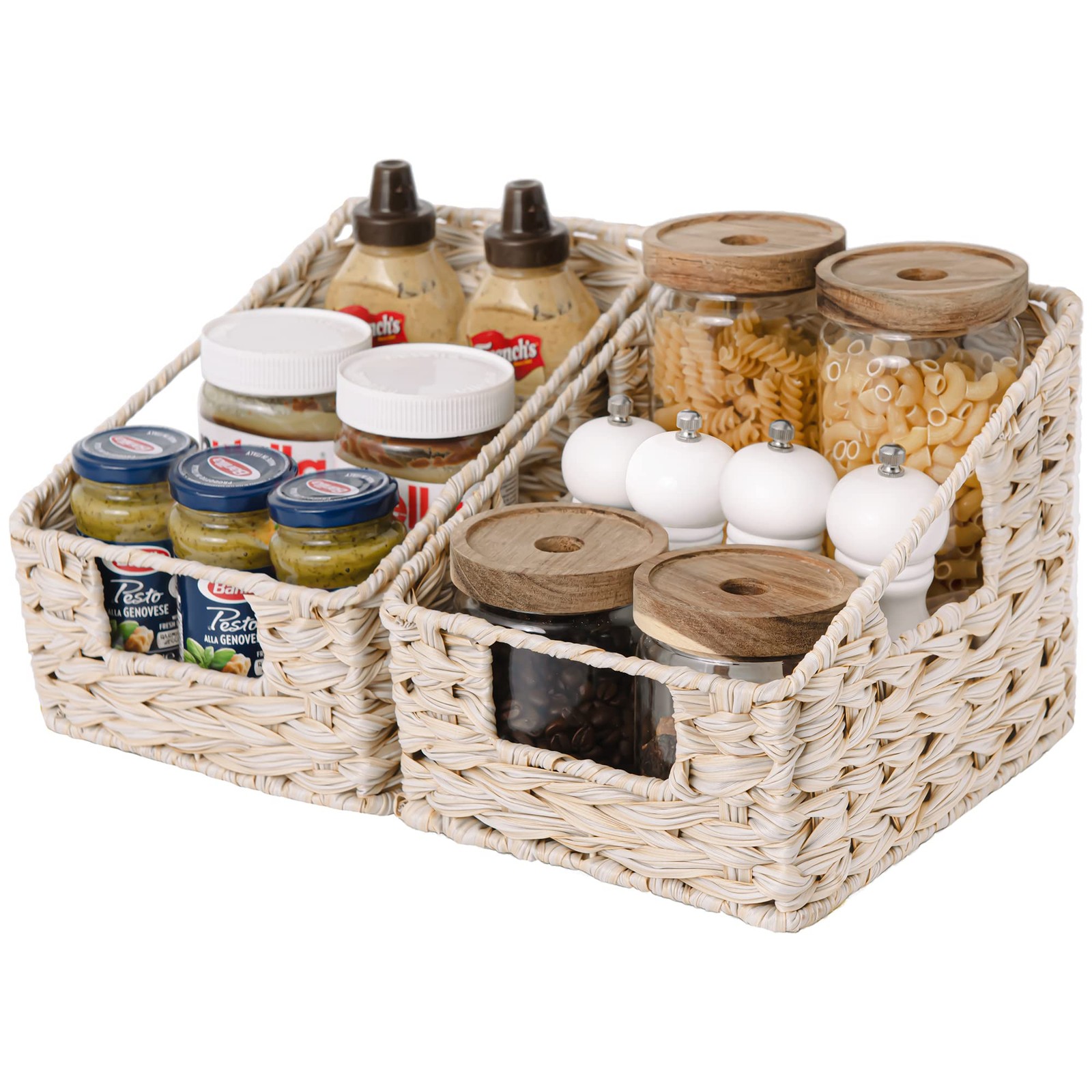 2-Pack Trapezoid Decorative Woven Baskets Waterproof Storage Baskets Butter