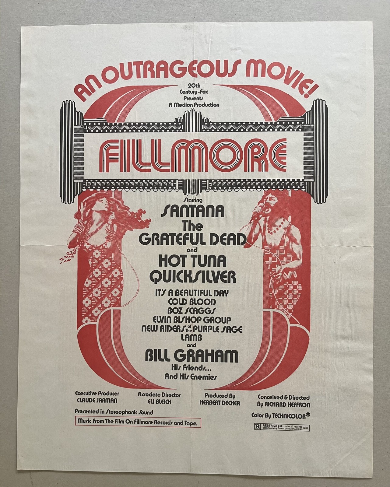 Fillmore Outrageous Movie Poster Santana Grateful Dead Hot Tuna Quicksilver