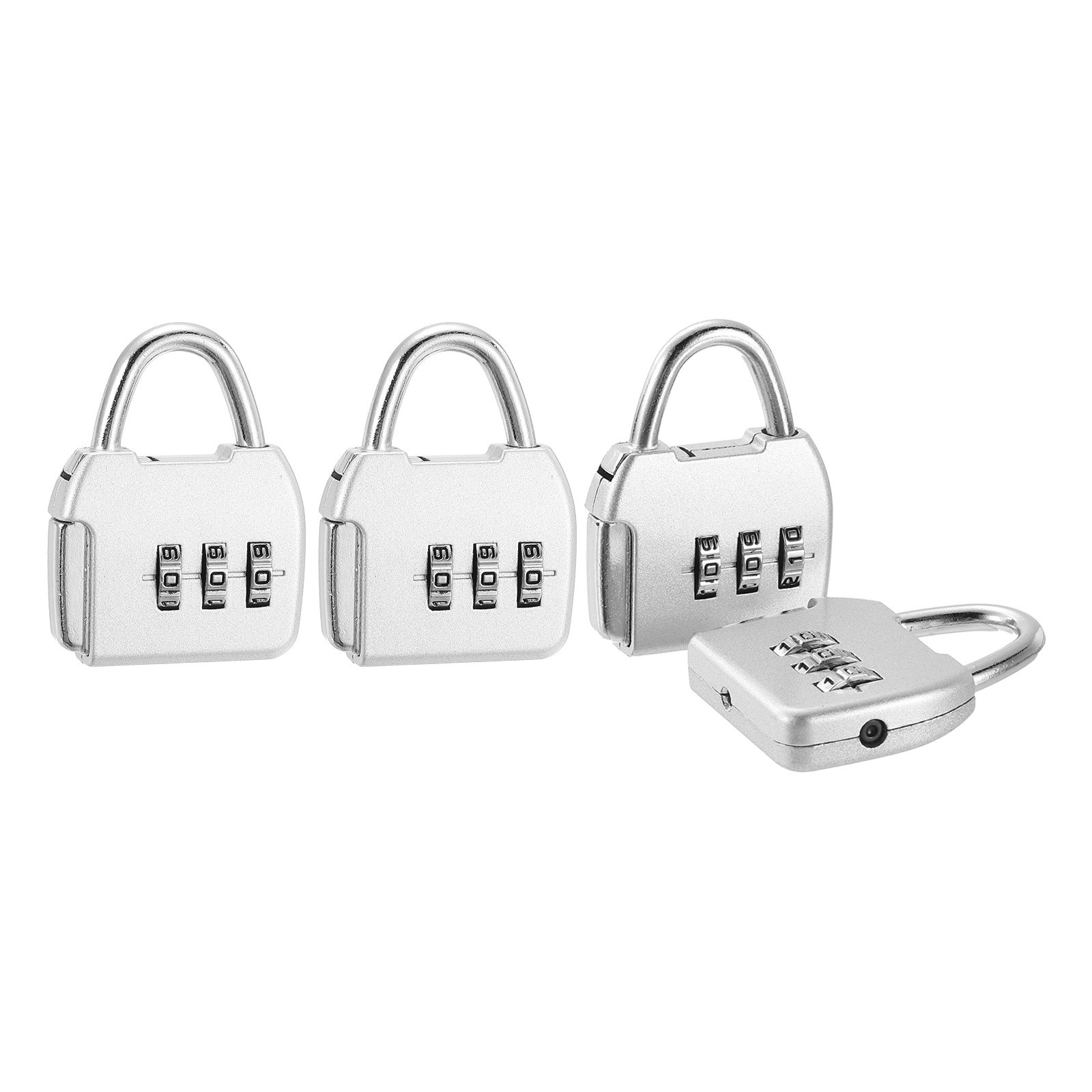 4Pcs Resettable 3 Digit Combination Lock Code Padlock, Silver (47 x 36mm)