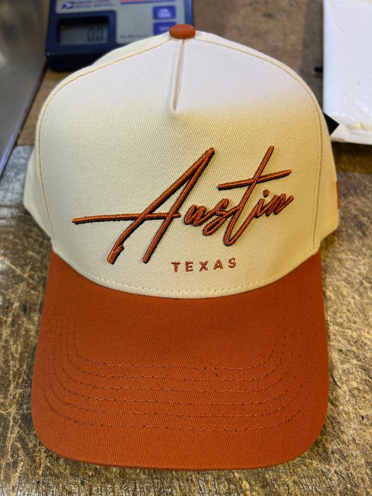 AUSTIN TEXAS Cap Hat Stictched adjustable Burnt Orange rigid brim No Rivals GIFT