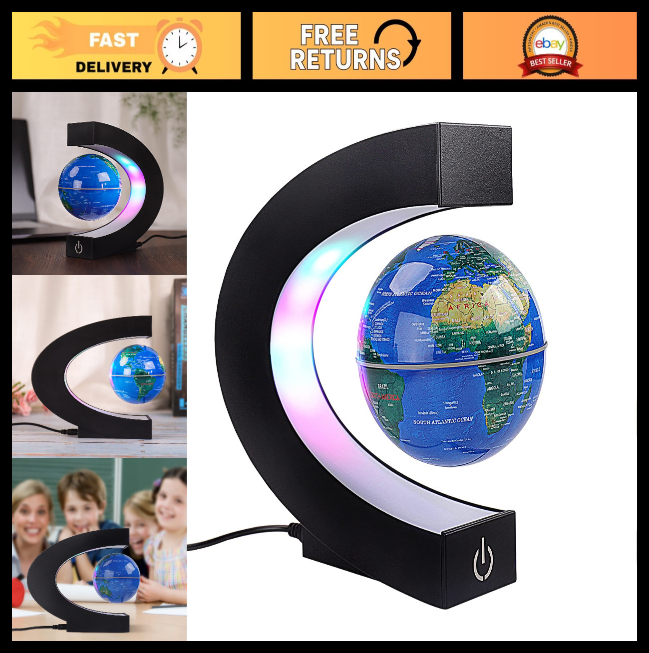 Anti-Gravity Floating Globe with LED Lights - Rotating Magnetic World Map Decor