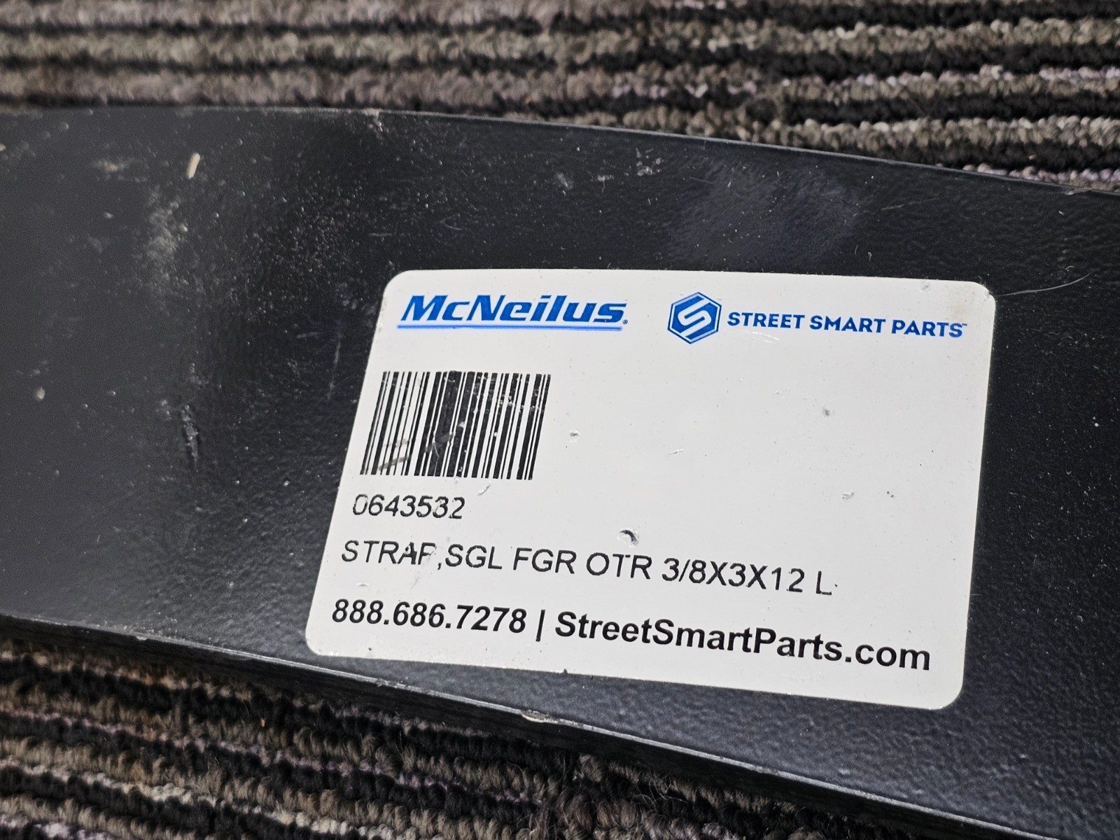McNeilus 0643532 Strap Single Finger Outer Long 3/8x3x12 Long Replacement Black