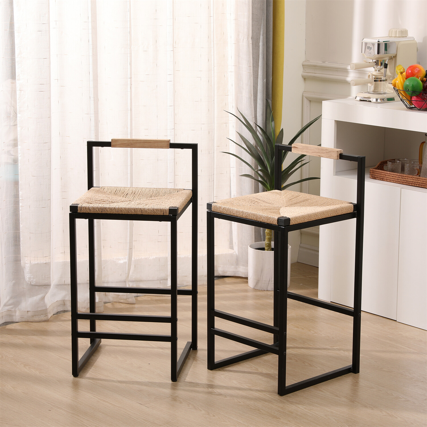 Set of 2 Bar Stools Modern Counter Height Bar Stools Kitchen Dining Chairs
