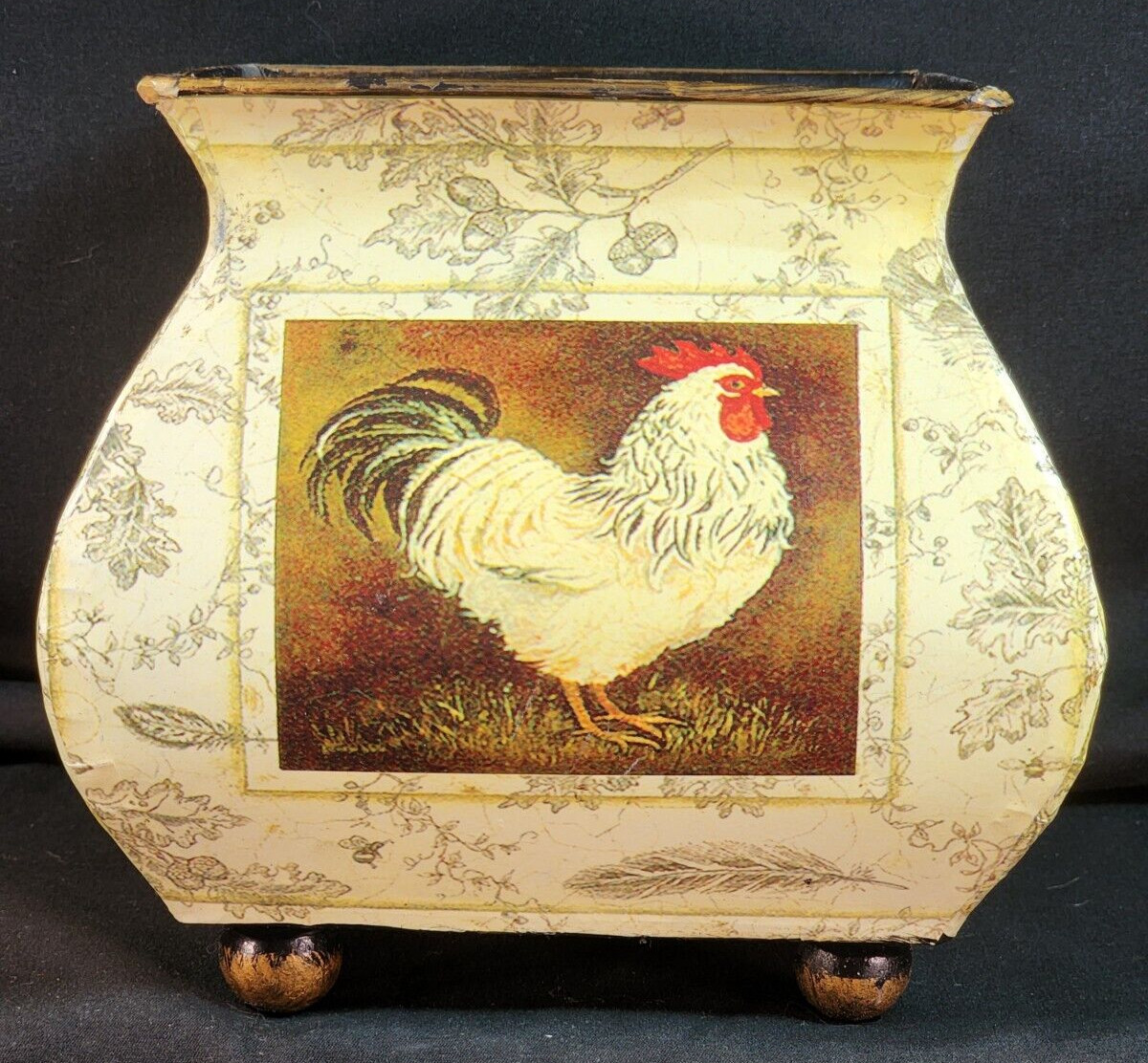Metal Decorative Potbellied Planter By Elegant Expressions-Yellow With Rooster